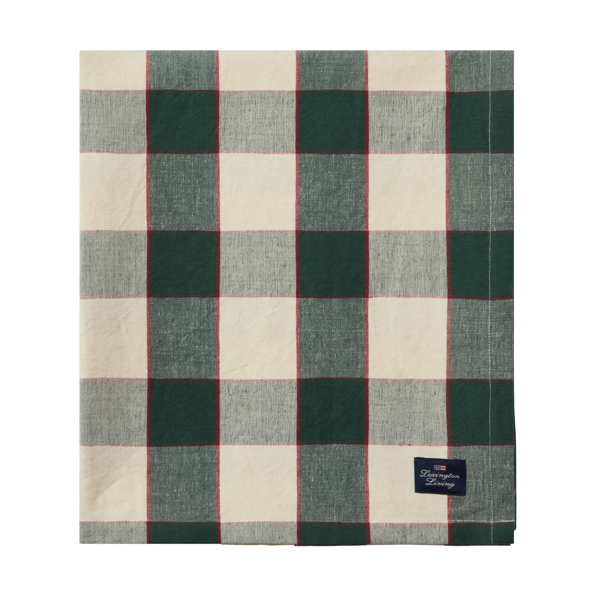Checked Cotton Linen τραπεζομάντιλο 150x350 εκ., Πράσινο-ανοιχτό μπεζ-κόκκινο Lexington
