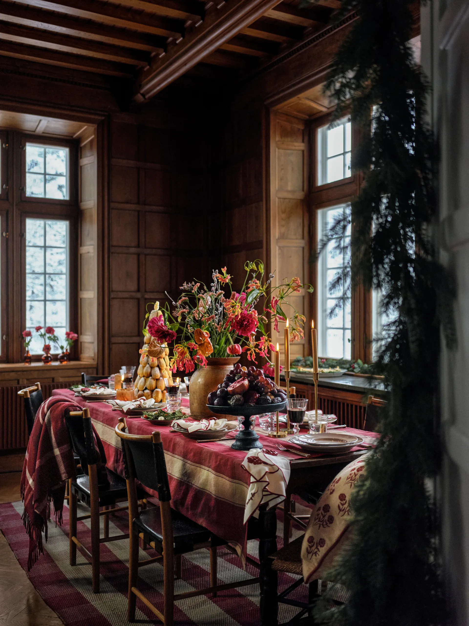 Checked linen-cotton Καρό τραπεζομάντηλο από λινό-βαμβάκι 150x350 εκ., Κόκκινο-μπεζ Lexington