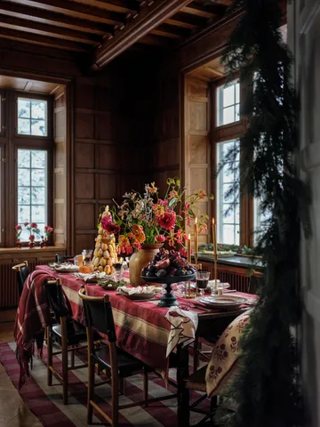 Checked linen-cotton Καρό τραπεζομάντηλο από λινό-βαμβάκι 150x350 εκ. - Κόκκινο-μπεζ - Lexington