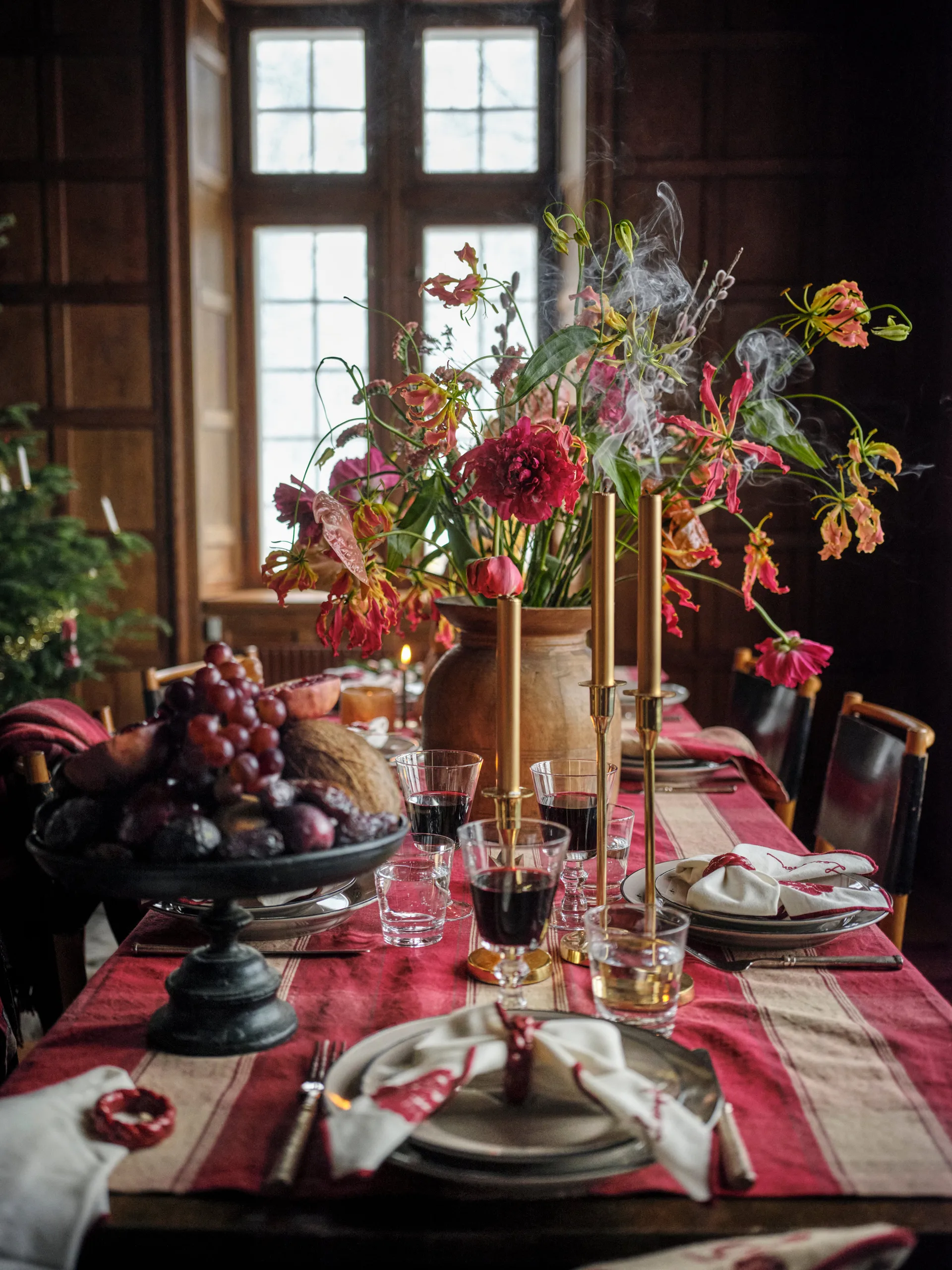 Checked linen-cotton Καρό τραπεζομάντηλο από λινό-βαμβάκι 150x350 εκ., Κόκκινο-μπεζ Lexington