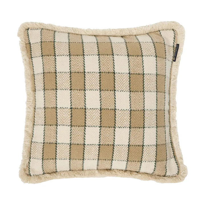 Checked organic cotton fringe μαξιλαροθήκη - Μπεζ-ανοιχτό μπεζ-πράσινο - Lexington