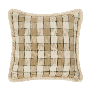 Checked organic cotton fringe μαξιλαροθήκη - Μπεζ-ανοιχτό μπεζ-πράσινο - Lexington