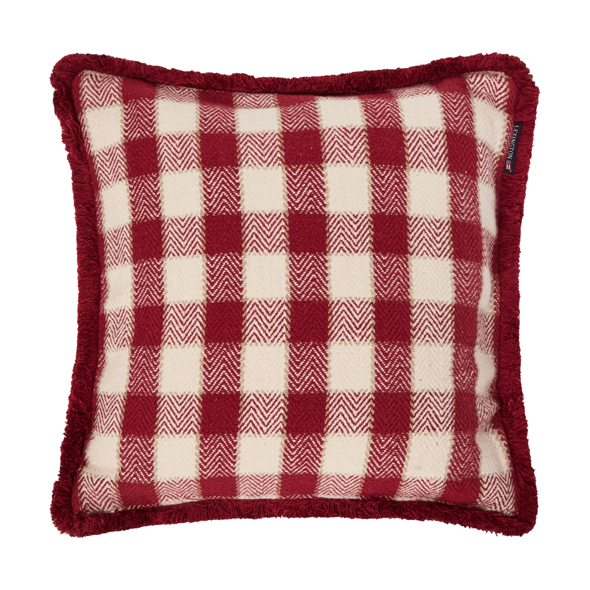 Checked organic cotton fringe μαξιλαροθήκη, Κόκκινο-ανοιχτό μπεζ-μπεζ Lexington