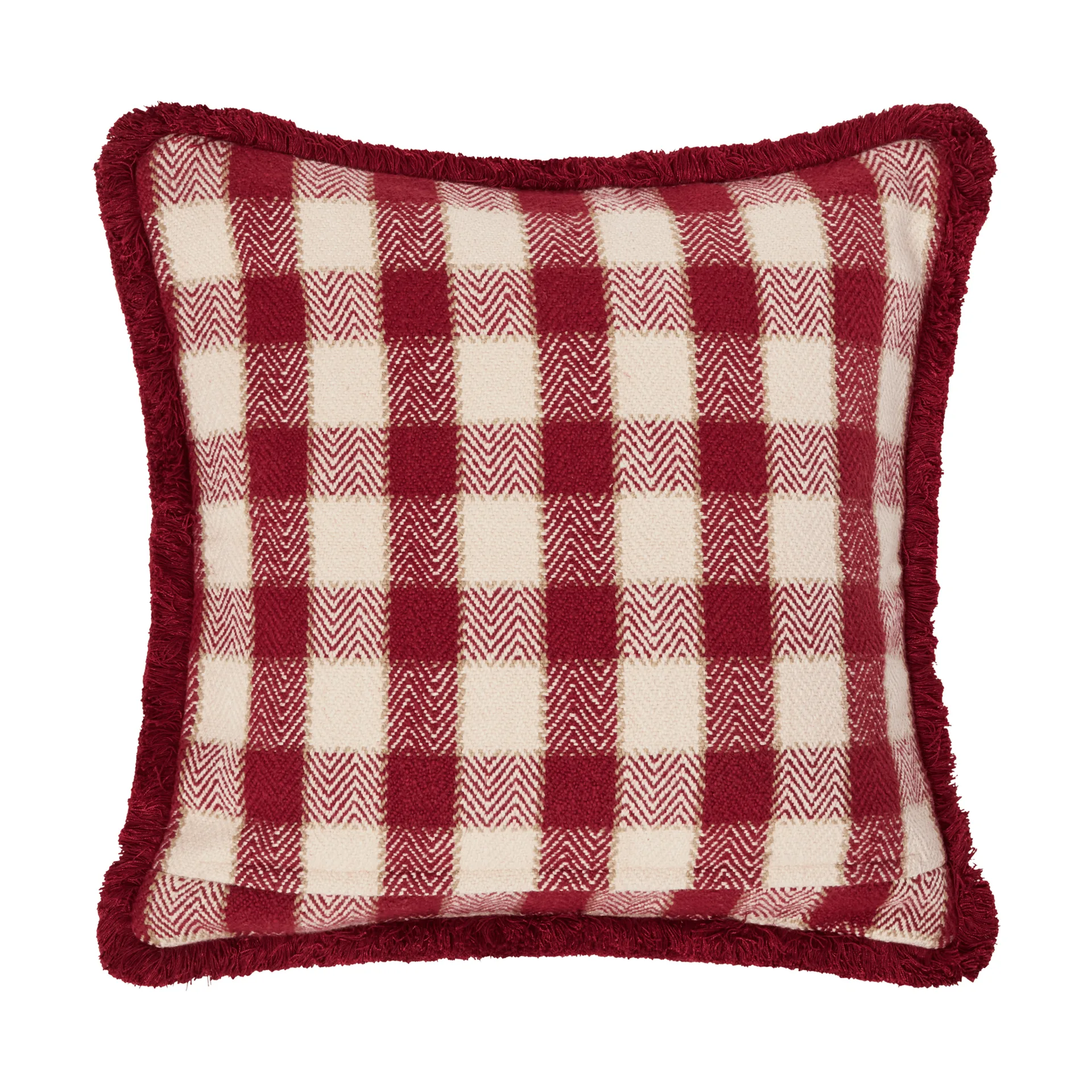 Checked organic cotton fringe μαξιλαροθήκη, Κόκκινο-ανοιχτό μπεζ-μπεζ Lexington