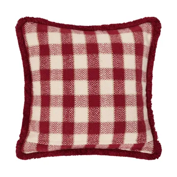 Checked organic cotton fringe μαξιλαροθήκη - Κόκκινο-ανοιχτό μπεζ-μπεζ - Lexington