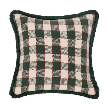 Checked organic cotton fringe μαξιλαροθήκη - Πράσινο-ανοιχτό μπεζ-κόκκινο - Lexington
