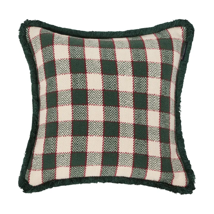 Checked organic cotton fringe μαξιλαροθήκη - Πράσινο-ανοιχτό μπεζ-κόκκινο - Lexington