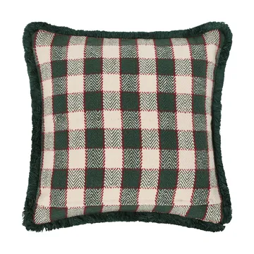Checked organic cotton fringe μαξιλαροθήκη - Πράσινο-ανοιχτό μπεζ-κόκκινο - Lexington