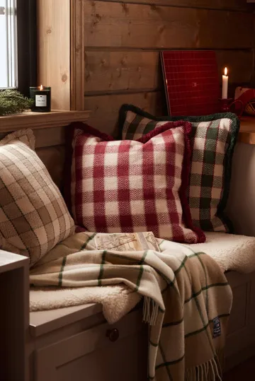 Checked organic cotton fringe μαξιλαροθήκη - Πράσινο-ανοιχτό μπεζ-κόκκινο - Lexington