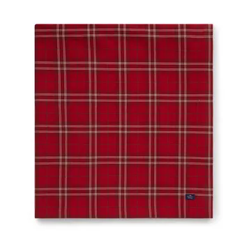 Checked Organic Cotton Oxford tablecloth 150x350 εκ - Κόκκινομπεζ-πράσινο - Lexington