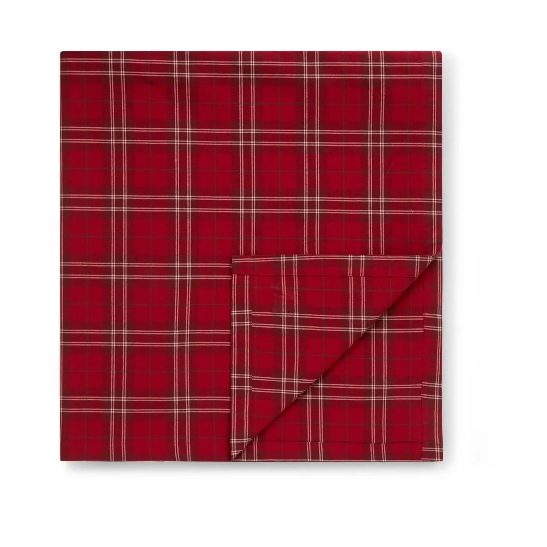 Checked Organic Cotton Oxford tablecloth 150x350 εκ, Κόκκινομπεζ-πράσινο Lexington