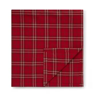 Checked Organic Cotton Oxford tablecloth 150x350 εκ - Κόκκινομπεζ-πράσινο - Lexington