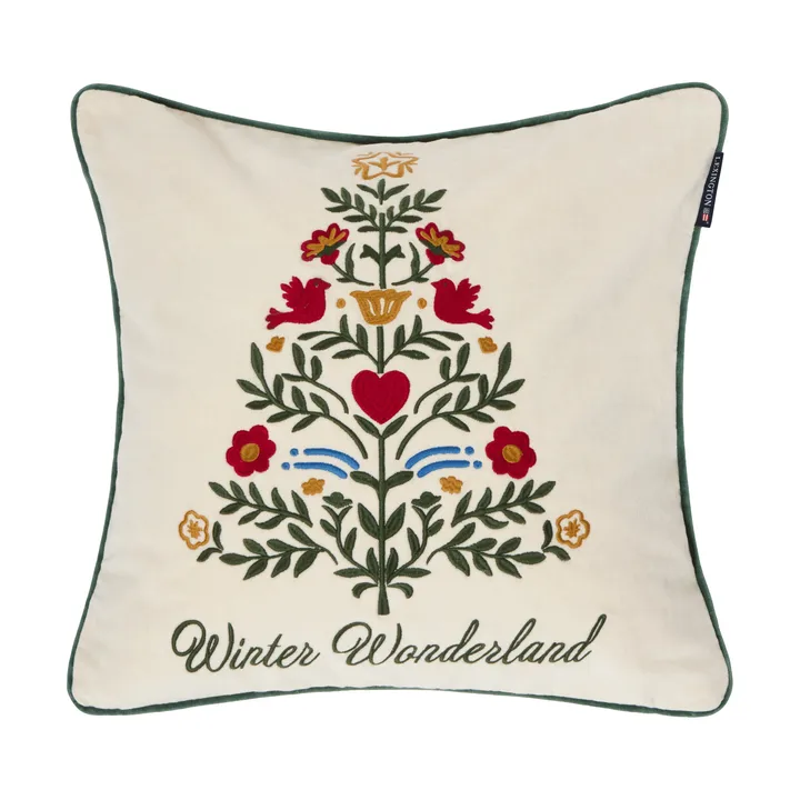 Christmas Tree velvet μαξιλαροθήκη - Ανοιχτό μπεζ-multi, 50x50 εκ. - Lexington