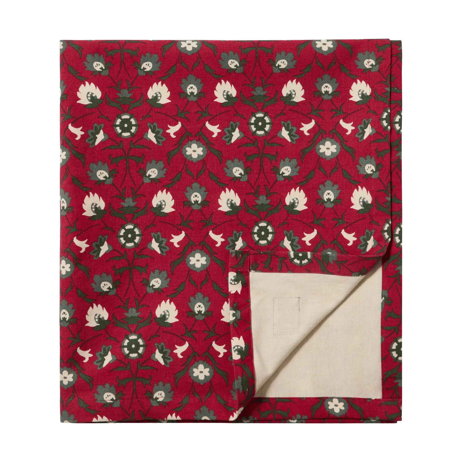 Flower printed οργανικό βαμβάκι τραπεζομάντιλο, Κόκκινο-μπεζ-πράσινο, 150x250 εκ. Lexington