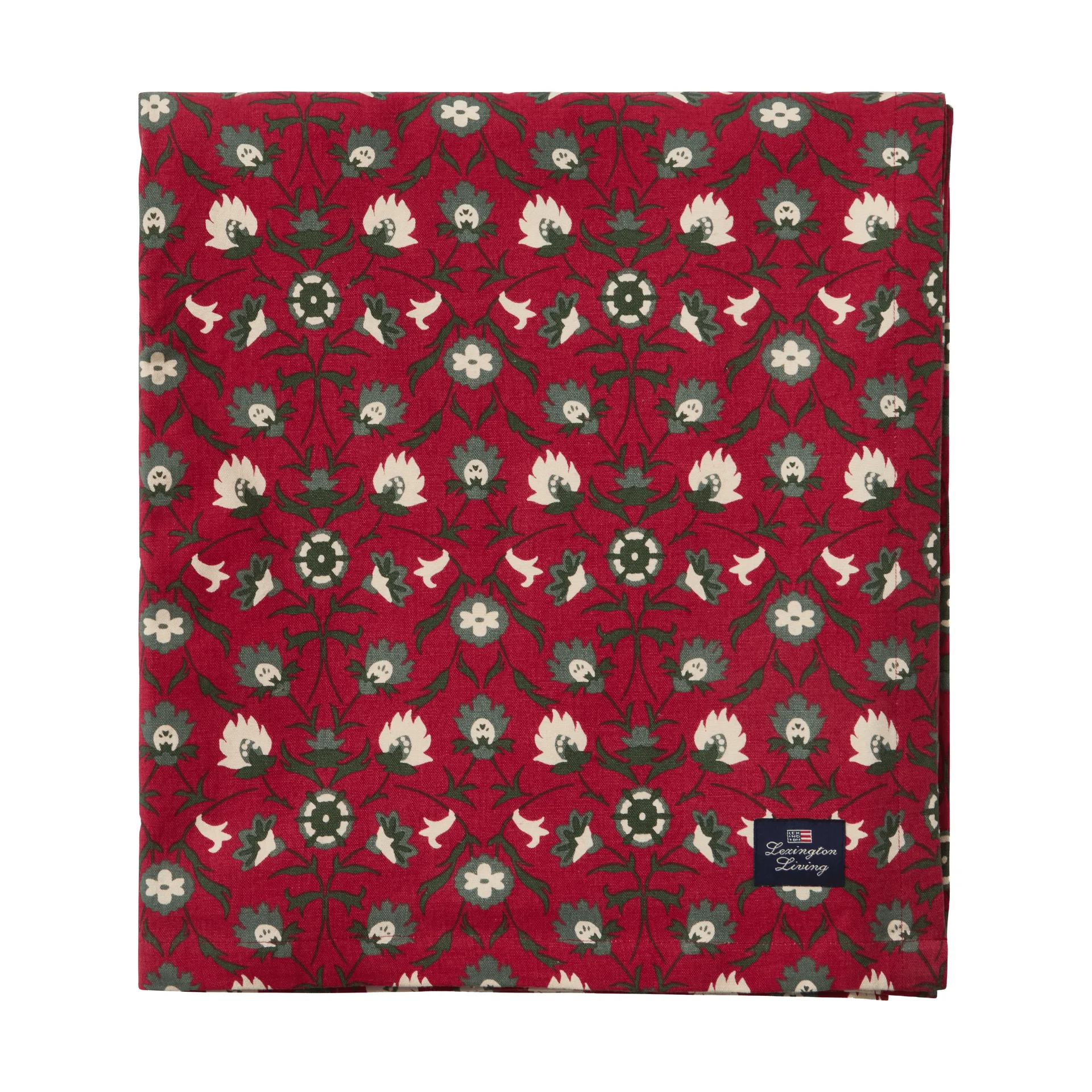 Flower printed οργανικό βαμβάκι τραπεζομάντιλο, Κόκκινο-μπεζ-πράσινο, 150x350 εκ. Lexington