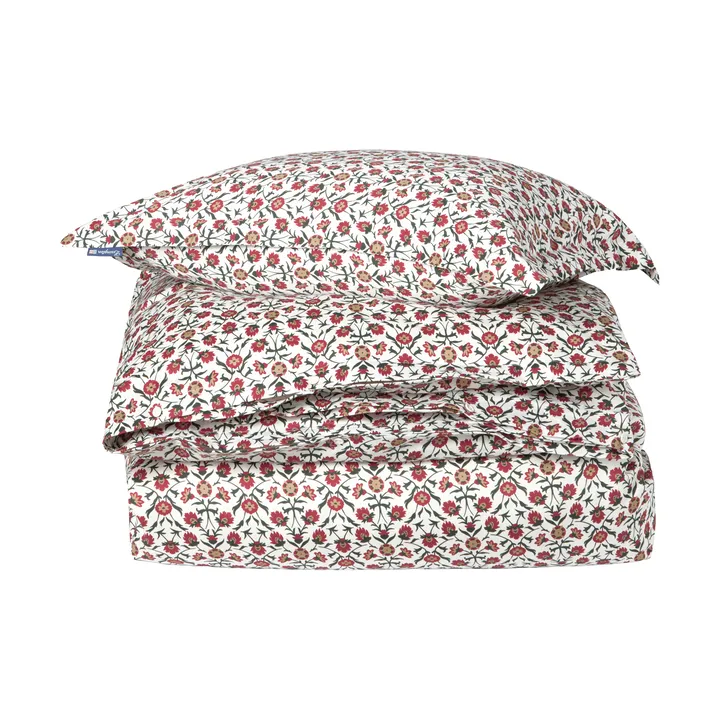 Σετ κρεβατιού από βαμβακερό σατέν Flower printed cotton sateen - Λευκό-κόκκινο-πράσινο-μπεζ, 2 τεμάχια 50x60 εκ./1 τεμάχιο 220x220 εκ. - Lexington
