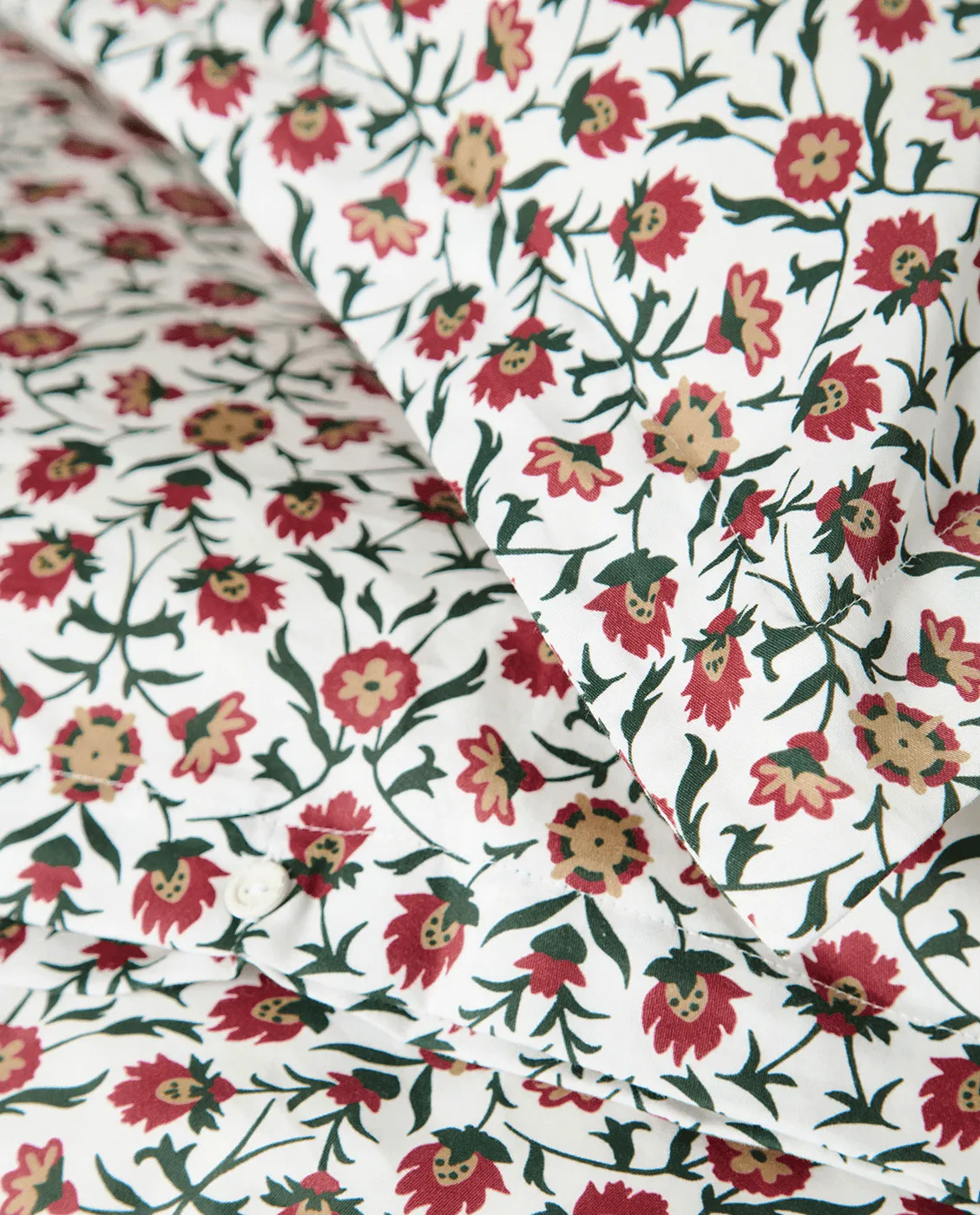 Flower printed cotton sateen σετ κρεβατοκάμαρας, Λευκό-κόκκινο-πράσινο-μπεζ, 2 τεμάχια 50x60 εκ./1 τεμάχιο 220x220 εκ. Lexington