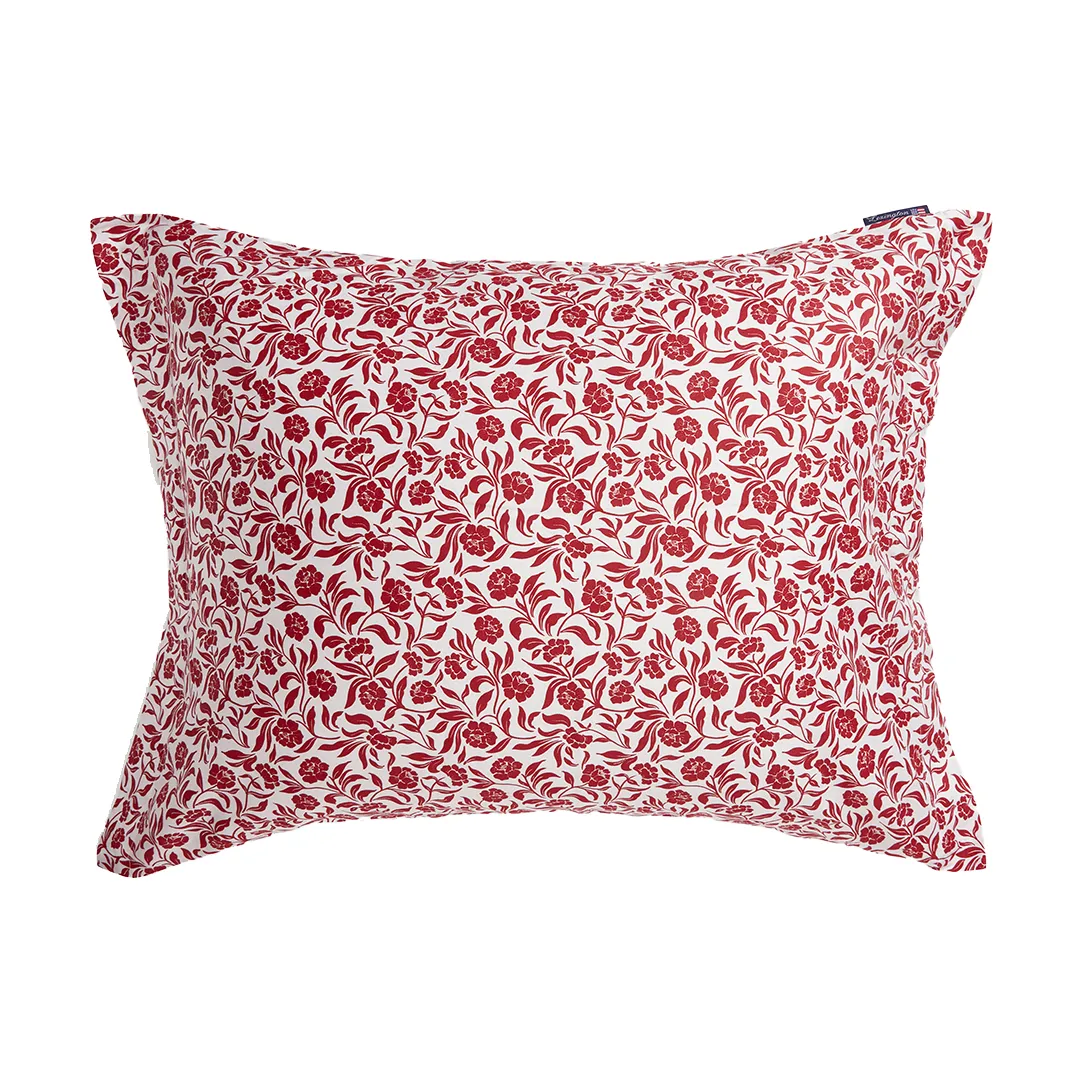 Flower printed cotton sateen μαξιλαροθήκη 50x60 εκ., Λευκό-κόκκινο Lexington