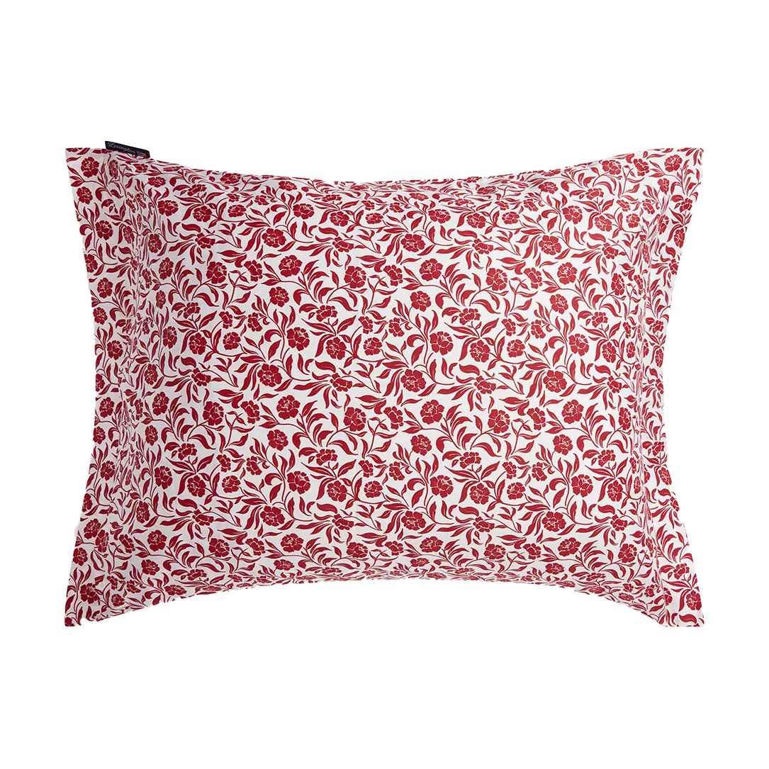 Flower printed cotton sateen μαξιλαροθήκη 50x60 εκ., Λευκό-κόκκινο Lexington