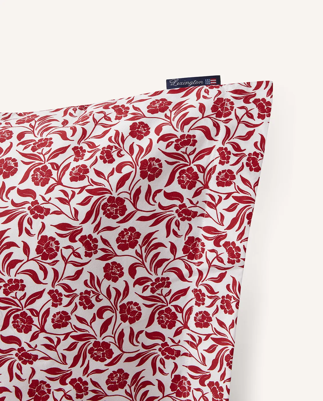 Flower printed cotton sateen μαξιλαροθήκη 50x60 εκ., Λευκό-κόκκινο Lexington