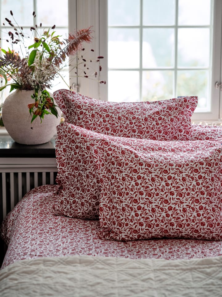 Μαξιλαροθήκη από σατέν Flower printed cotton sateen 50x60 εκ., Λευκό-κόκκινο Lexington