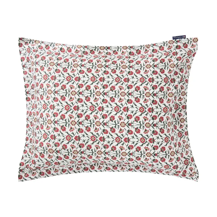Flower printed cotton sateen μαξιλαροθήκη 50x60 εκ. - Λευκό-κόκκινο-πράσινο-μπεζ - Lexington