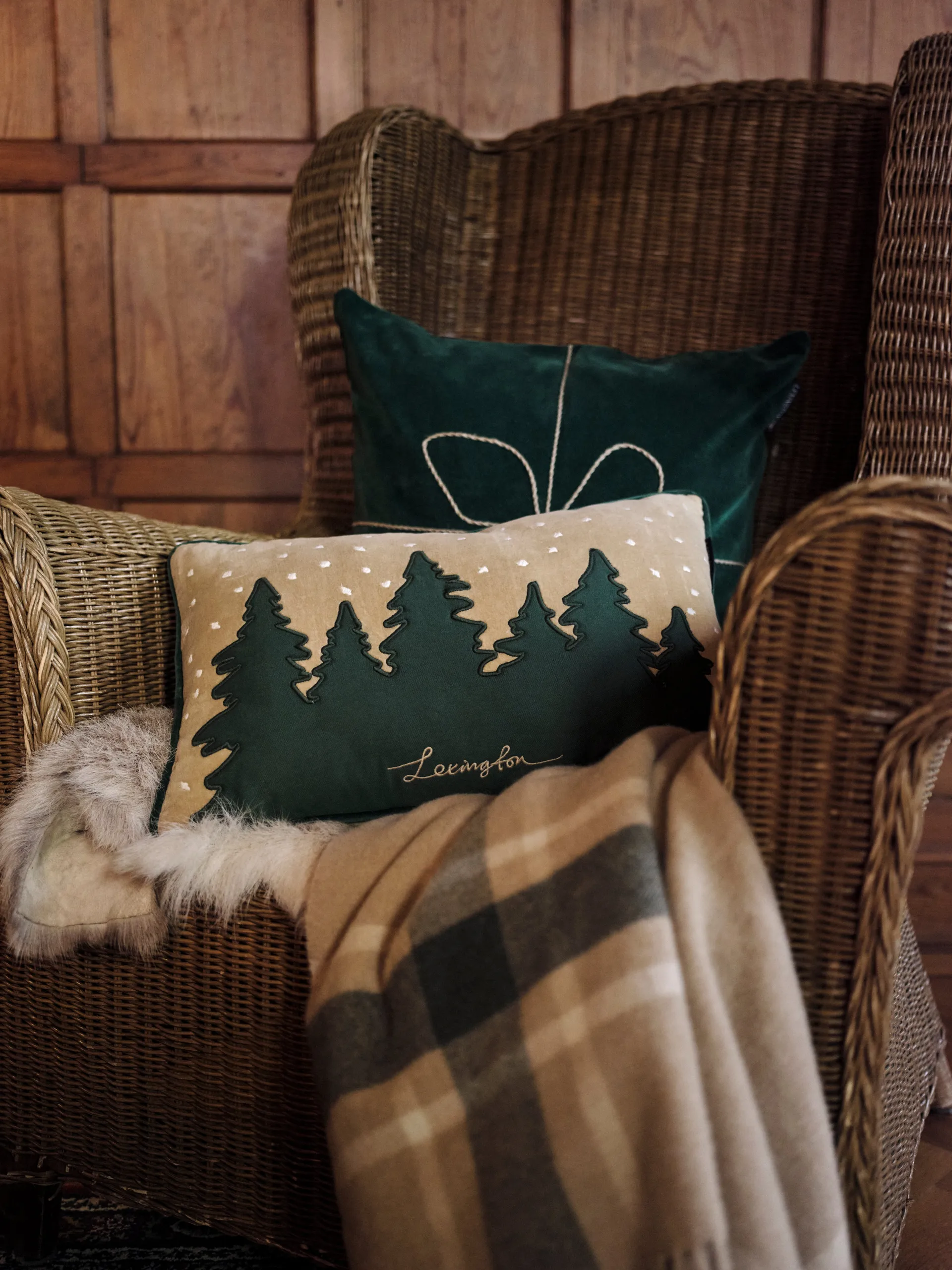 Κουβέρτα Frame checked recycled 130x170 εκ., Μπεζ-πράσινο Lexington