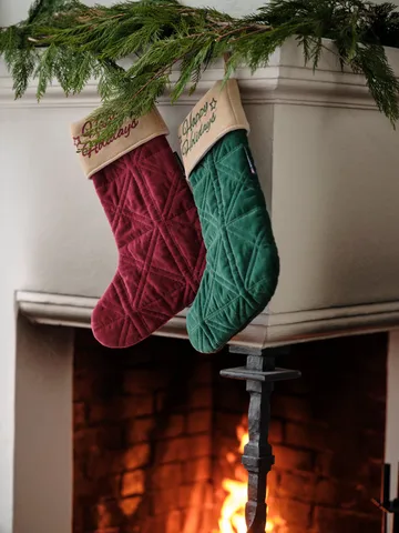 Βελούδινη χριστουγεννιάτικη κάλτσα Happy Holidays - Κόκκινο - Lexington