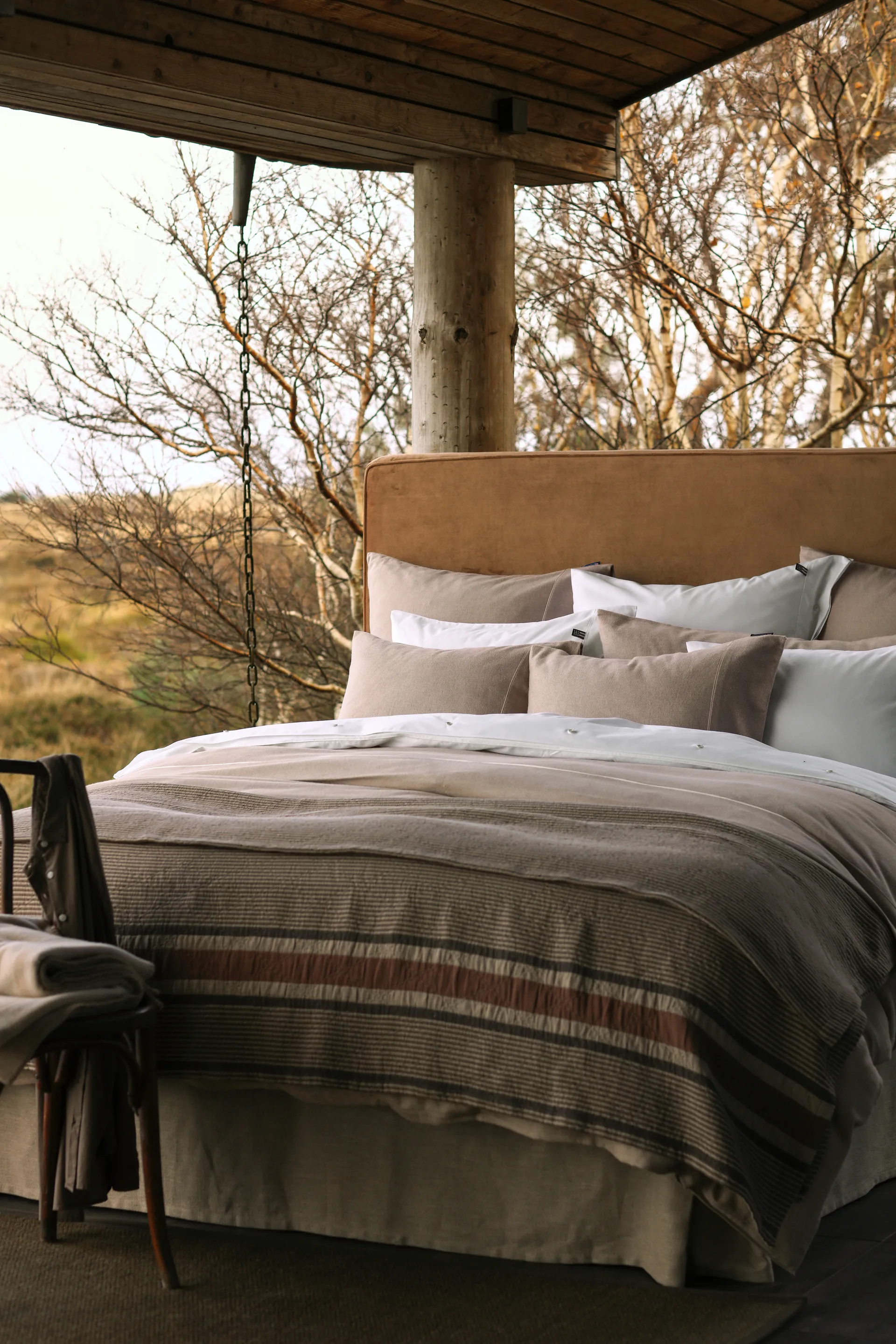 Herringbone Flannel παπλωματοθήκη 150x210 cm, Μπεζ-υπόλευκο Lexington