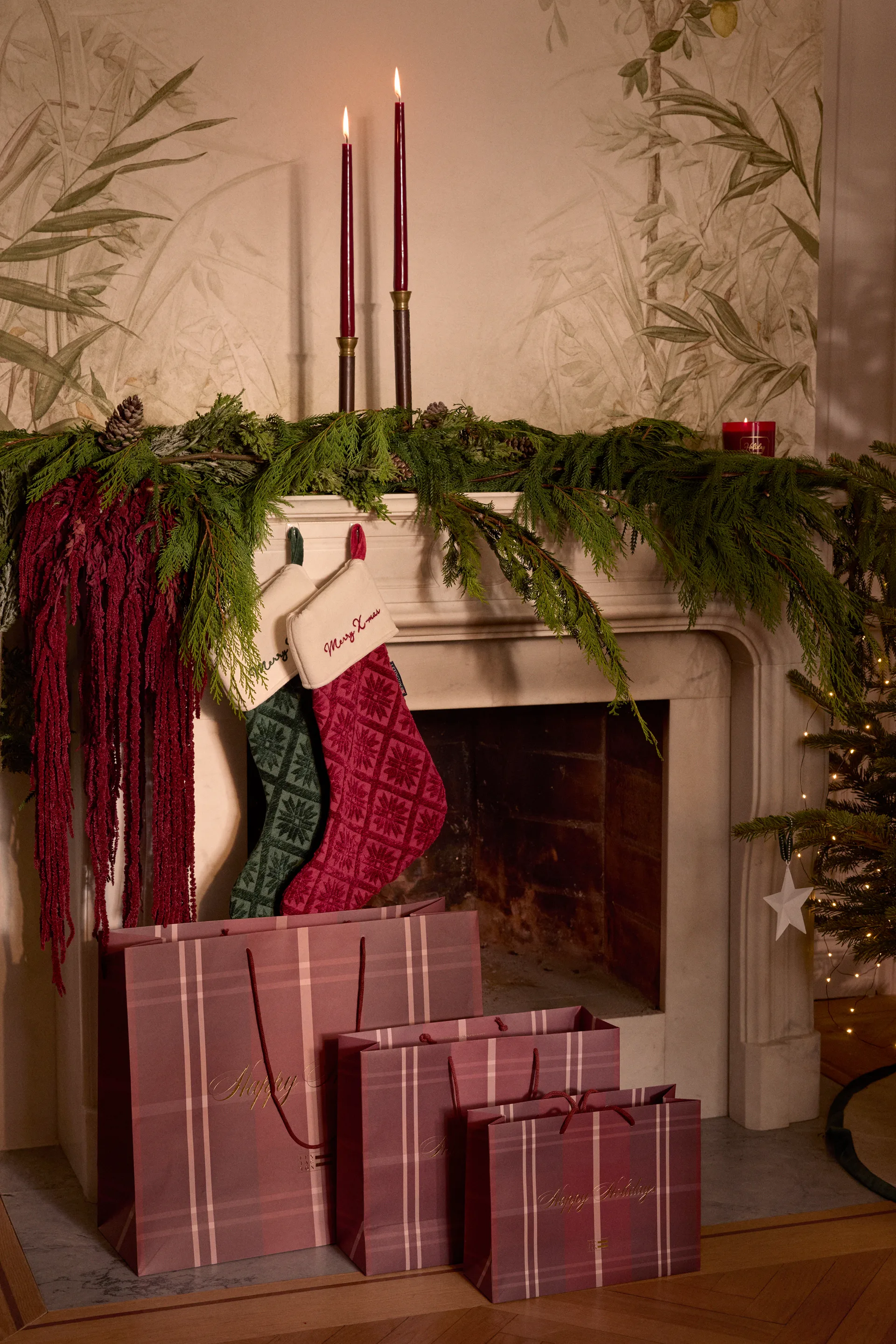 Jacquard οικολογικό βαμβάκι/βισκόζη χριστουγεννιάτικη κάλτσα, Green Lexington