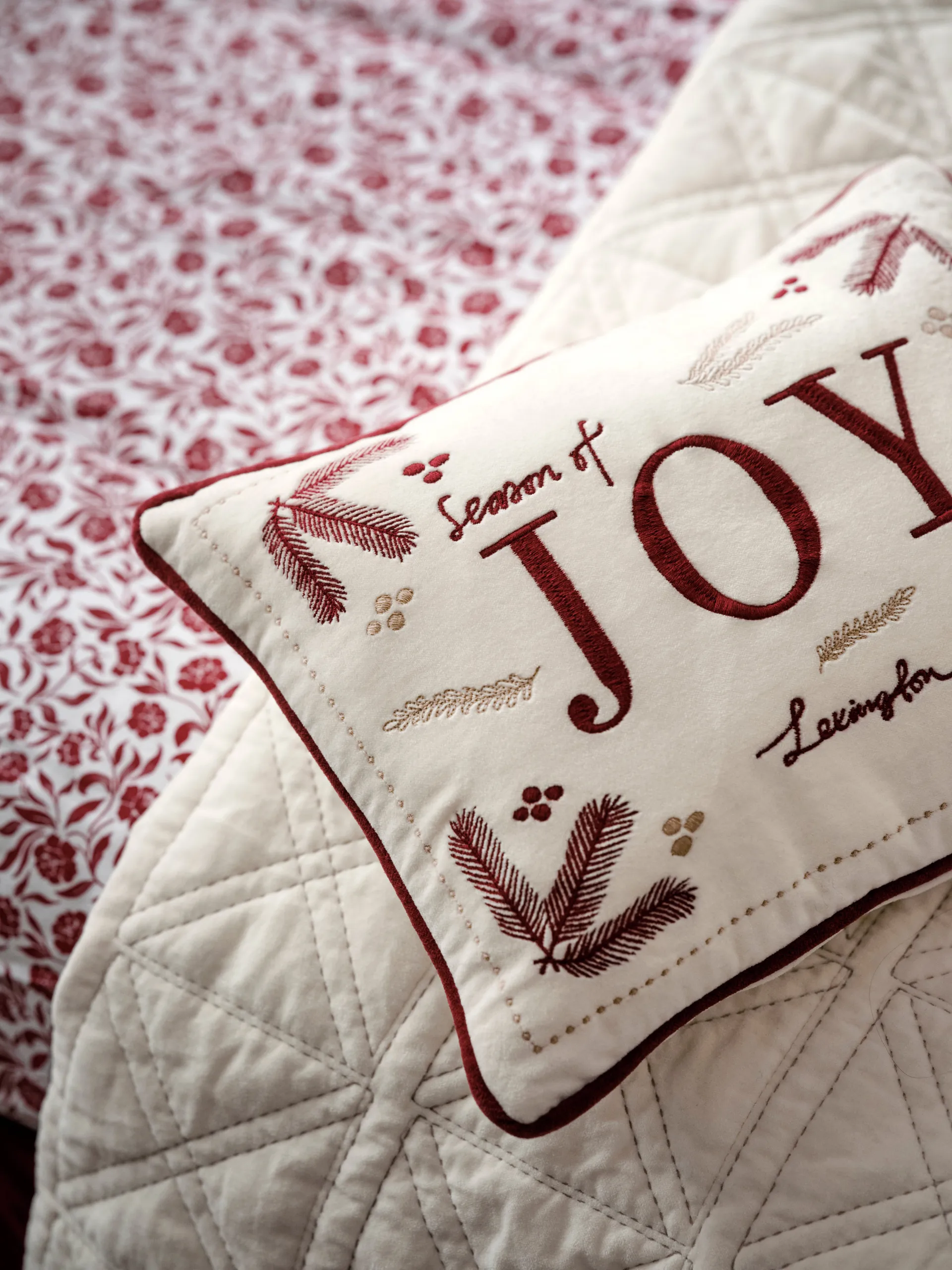 Μαξιλάρι Joy organic cotton velvet 30x40 εκ., Λευκό-κόκκινο Lexington
