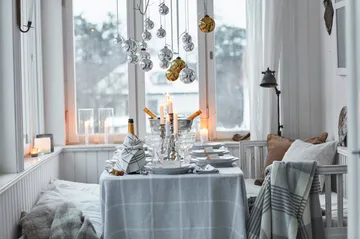 Pepita Check Cotton Linen tablecloth 150x350 εκ - Λευκό-ανοιχτό γκρι - Lexington