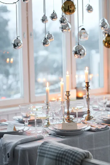 Pepita Check Cotton Linen tablecloth 150x350 εκ - Λευκό-ανοιχτό γκρι - Lexington