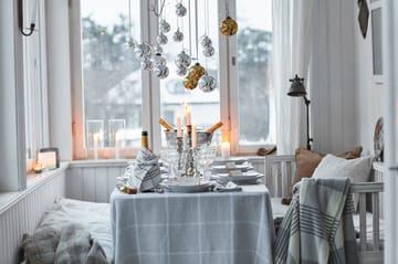 Pepita Check Cotton Linen tablecloth 180x180 εκ - Λευκό-ανοιχτό γκρι - Lexington