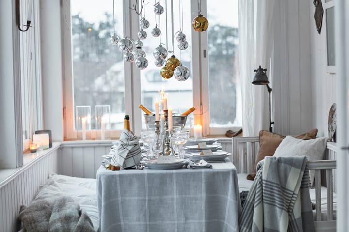Pepita Check Cotton Linen tablecloth 180x180 εκ, Λευκό-ανοιχτό γκρι Lexington