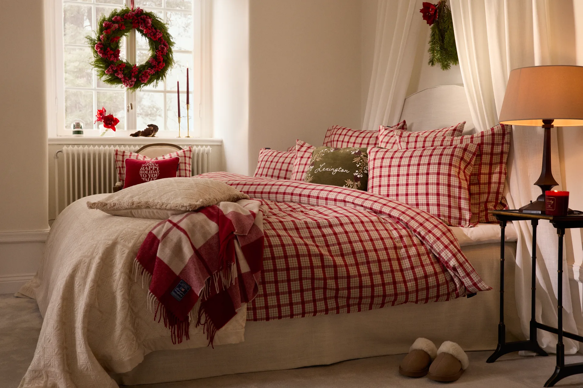 Red-beige Checked ανακυκλωμένο μαλλί ριχτάρι 130x170 cm, Red-beige Lexington