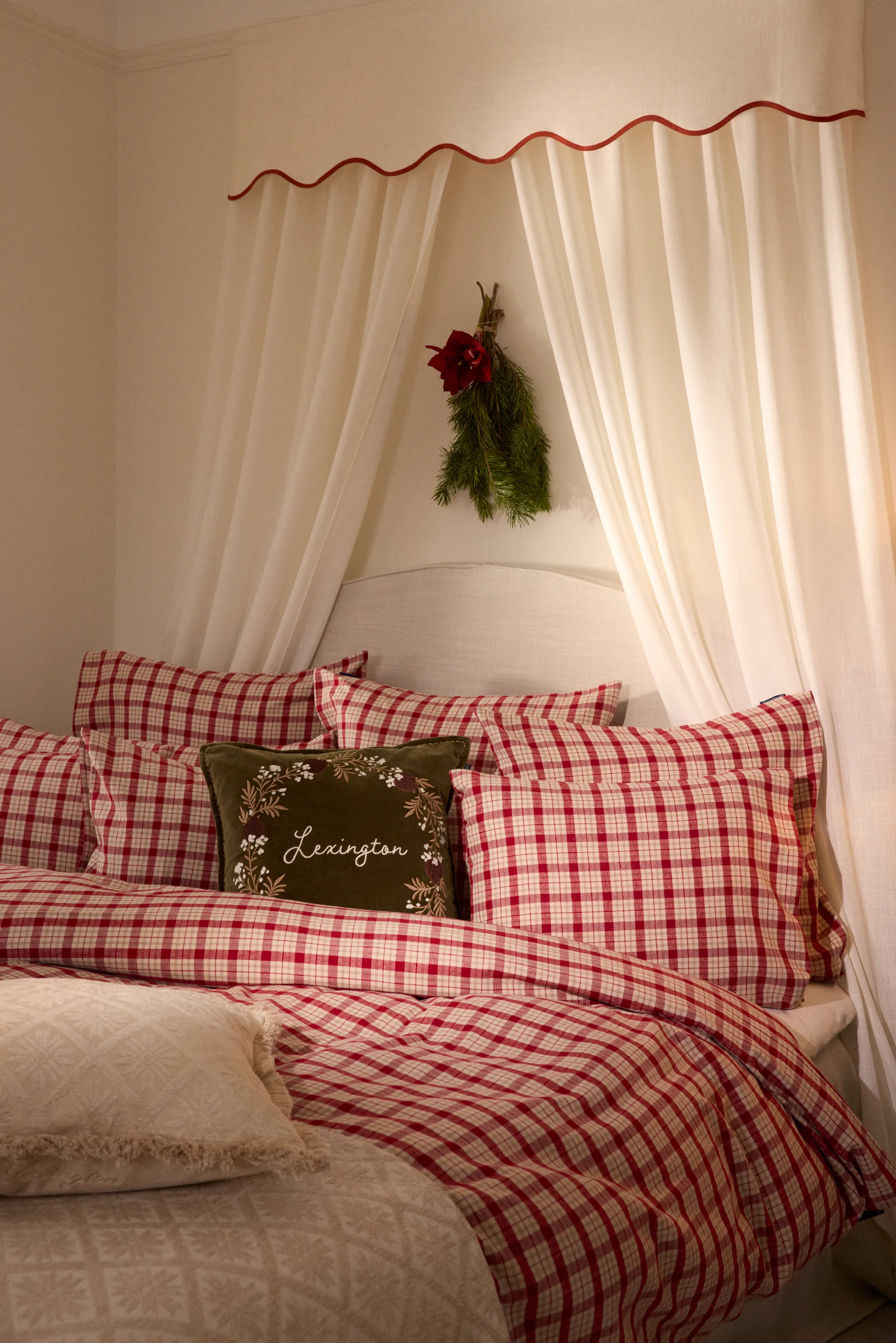 Red-beige Checked βαμβακερό φανέλα σετ κρεβατιού 2 τεμ, 50x60 cm, 150x210 cm Lexington