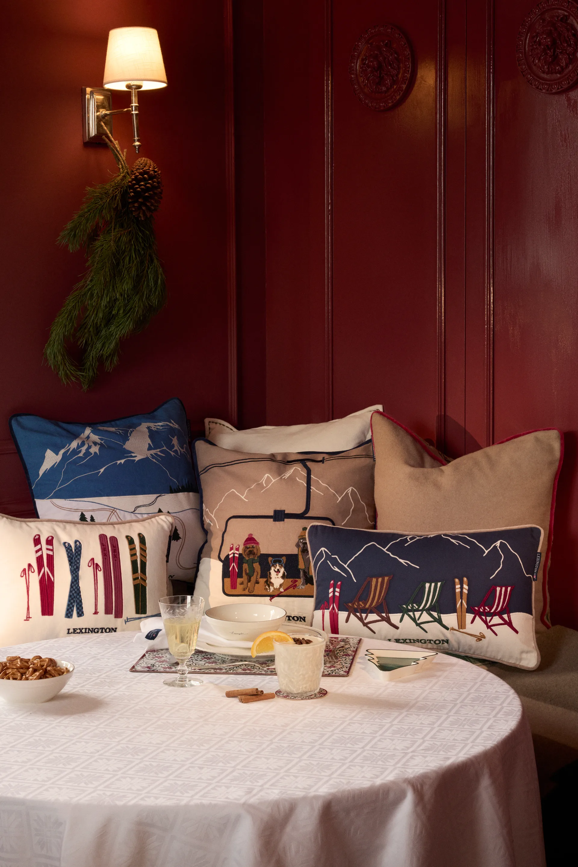 Skis and Poles οικολογικό βελούδο βαμβακερό μαξιλάρι 30x40 cm, White-multi Lexington