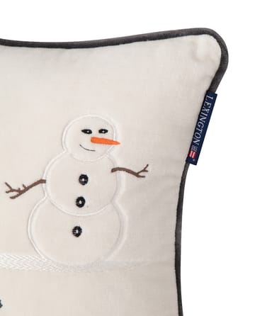 Κεντημένο βαμβακερό βελούδινο μαξιλάρι, Snowmen, 30x40 εκ - Λευκό του χιονιού-σκούρο γκρι - Lexington
