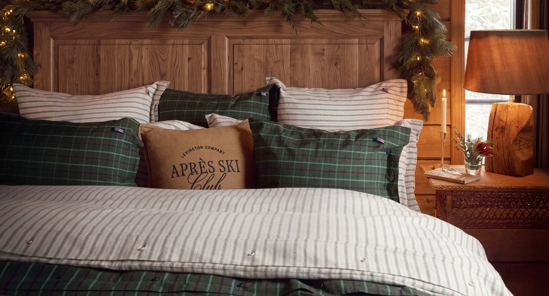 Stripe cotton flannel σετ κρεβατοκάμαρας, Λευκό-πράσινο-μπεζ, 50x60 εκ./150x210 εκ. Lexington