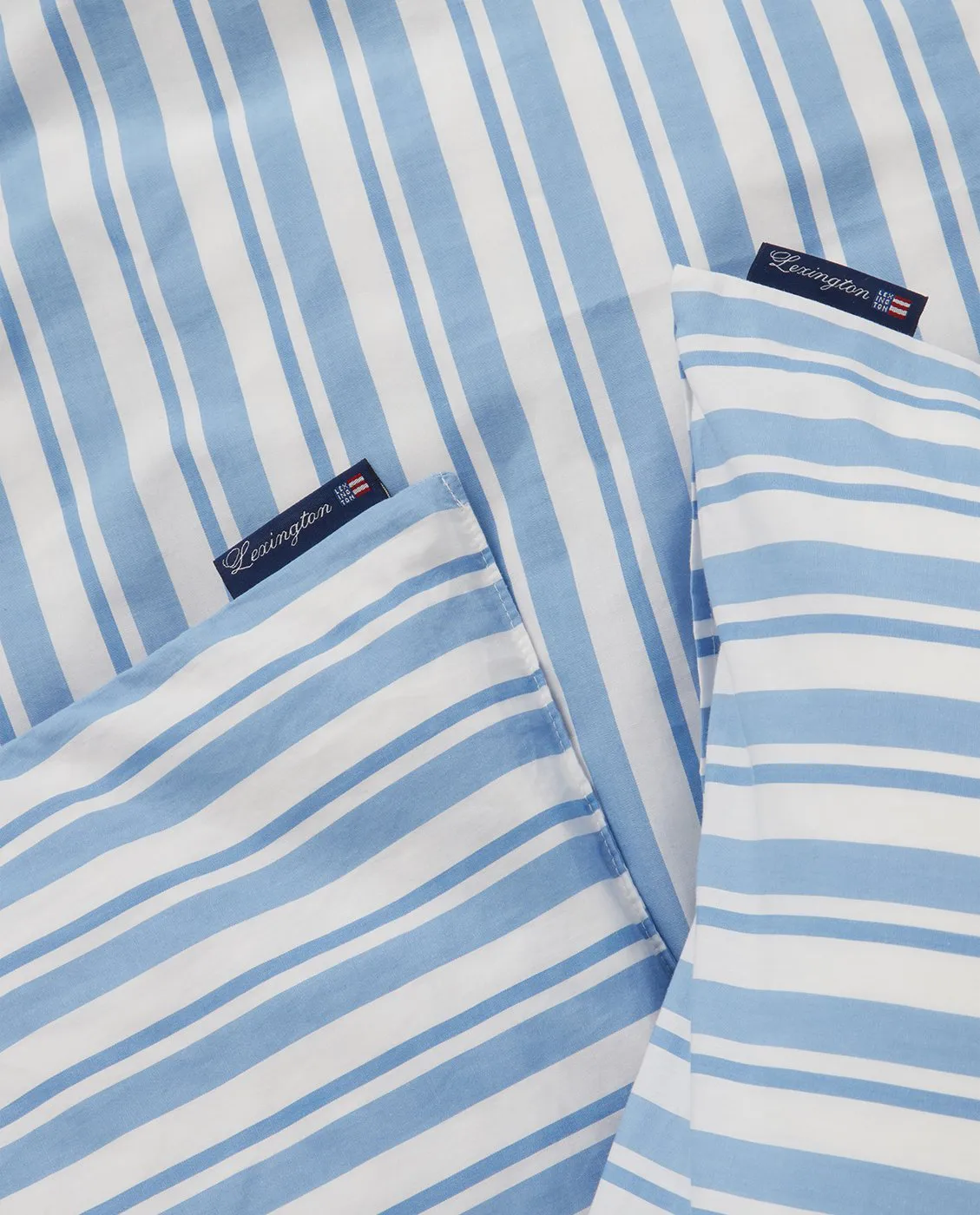 Σετ κλινοσκεπασμάτων Striped Cotton Poplin, White-Blue, 1 μαξιλαροθήκη Lexington