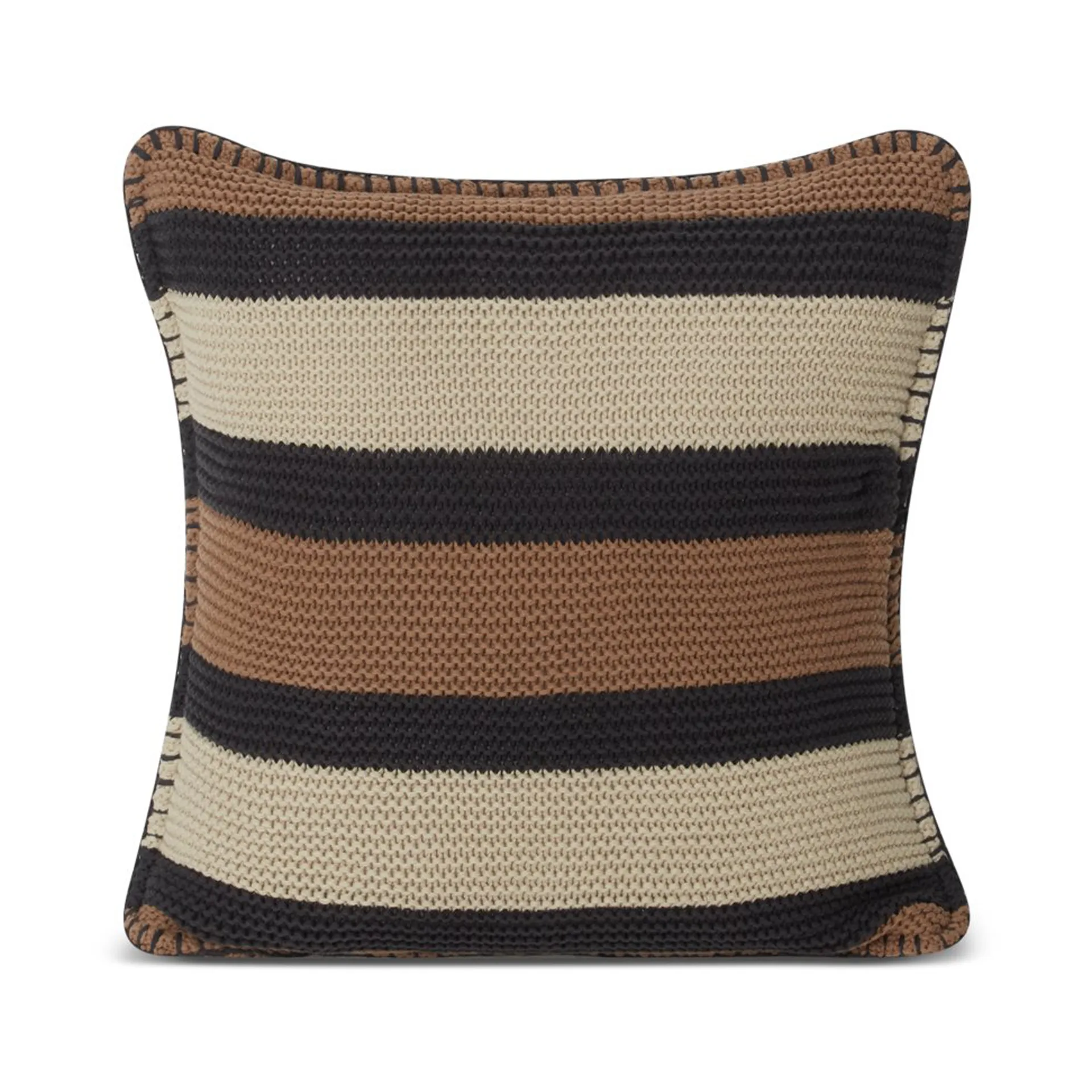 Striped Knitted Cotton - πλεκτή μαξιλαροθήκη από βαμβάκι 50x50 εκ, Brown-dark grey-light beige Lexington