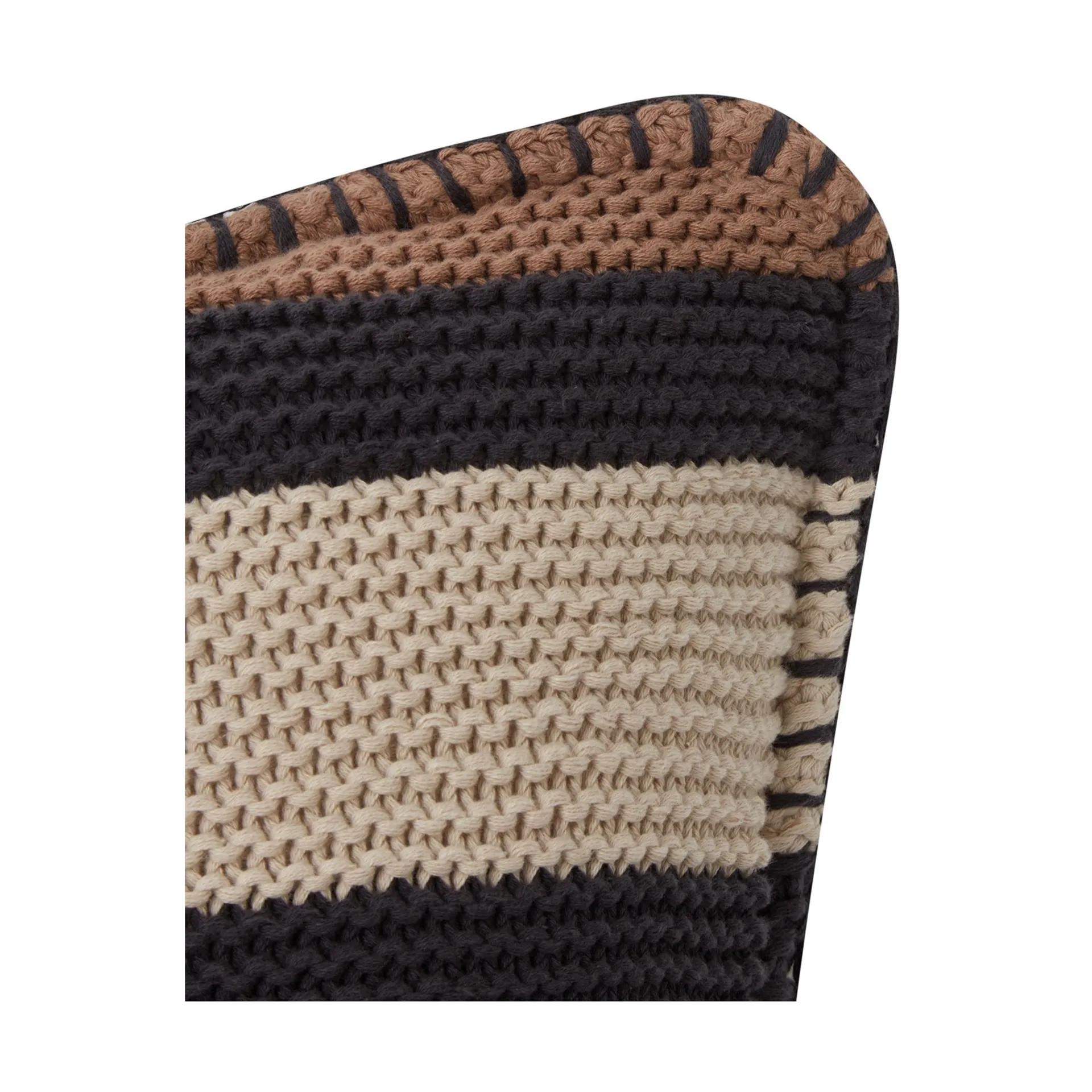 Striped Knitted Cotton - πλεκτή μαξιλαροθήκη από βαμβάκι 50x50 εκ, Brown-dark grey-light beige Lexington