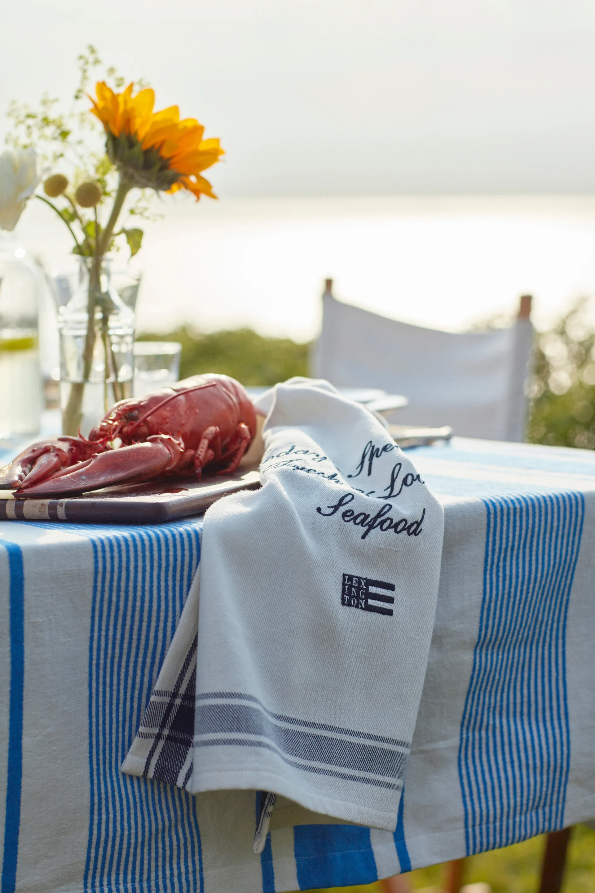 Striped Linen Cotton - Ριγέ λινό βαμβακερό τραπεζομάντιλο 150x250 cm, Μπλε-λευκό Lexington