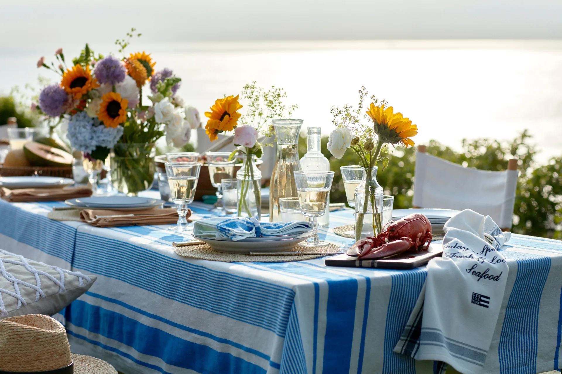 Striped Linen Cotton - Ριγέ λινό βαμβακερό τραπεζομάντιλο 150x250 cm, Μπλε-λευκό Lexington