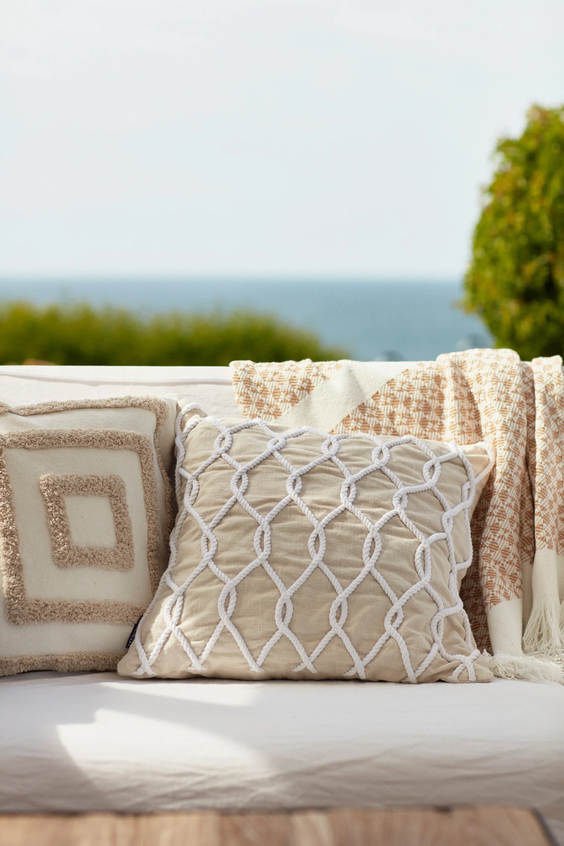 Striped Structured Recycled βαμβακερό ριχτάρι 130x170 cm, Μπεζ-λευκό Lexington