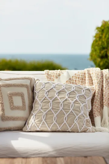 Striped Structured Recycled βαμβακερό ριχτάρι 130x170 cm - Μπεζ-λευκό - Lexington