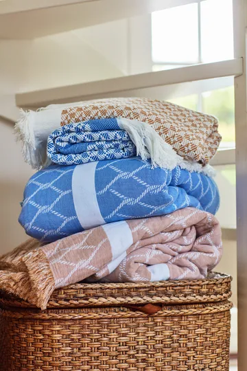 Striped Structured Recycled βαμβακερό ριχτάρι 130x170 cm - Μπεζ-λευκό - Lexington