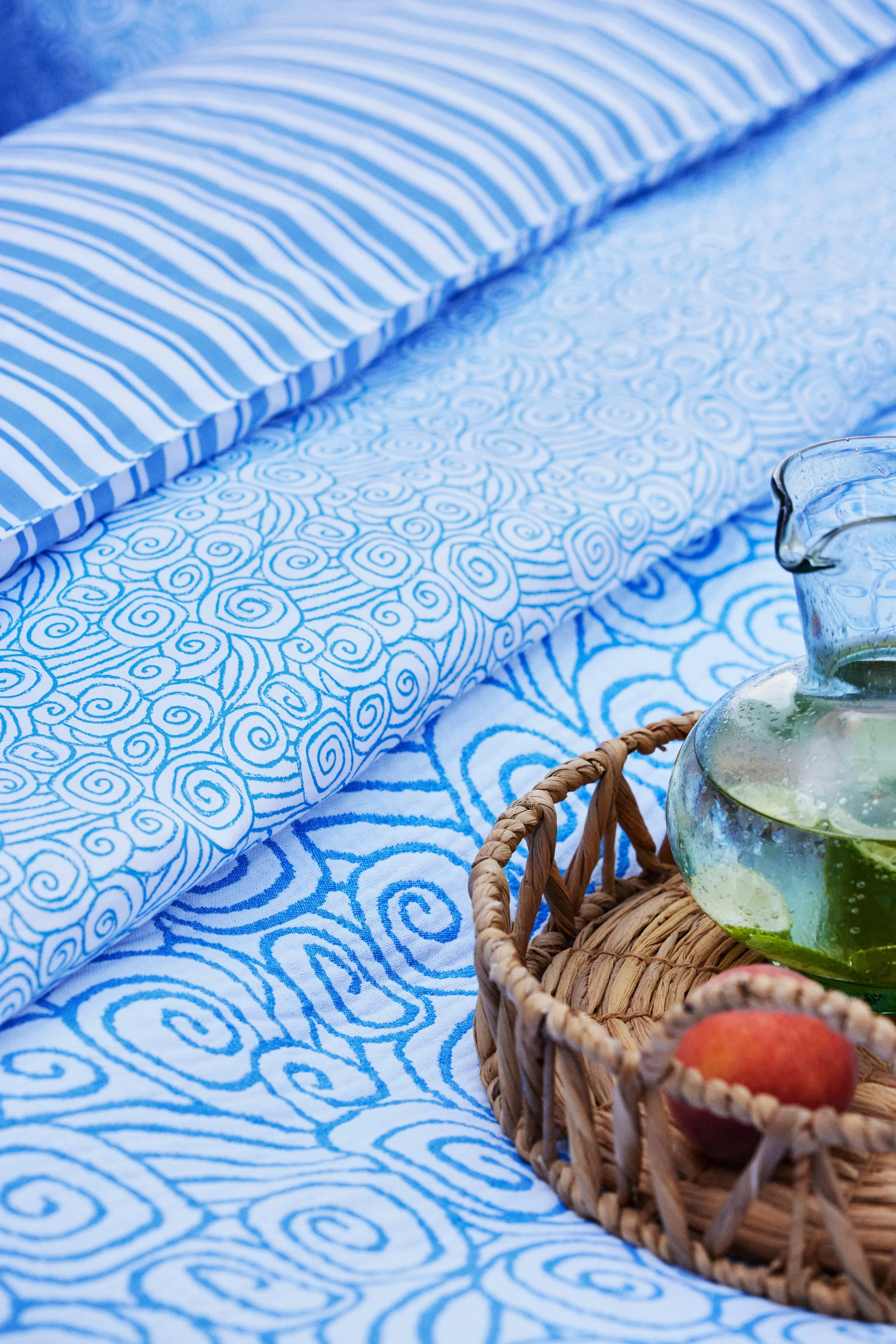 Σετ κλινοσκεπασμάτων Wave Printed Cotton Sateen, White-Blue, 1 μαξιλαροθήκη Lexington