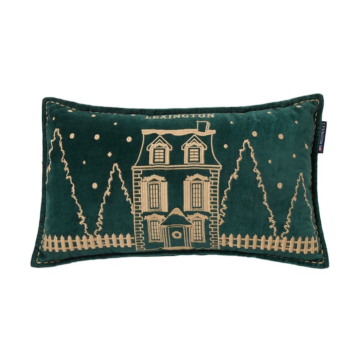 Winter House οικολογικό βελούδο βαμβακερό μαξιλάρι 30x50 cm - Green-Light Beige - Lexington